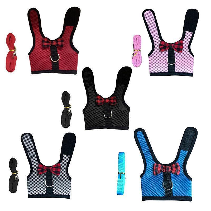 Rabbit Vest Harness Leash Lead Small Animal Pet Mesh Hamster Bunny Traction Rope M - Black