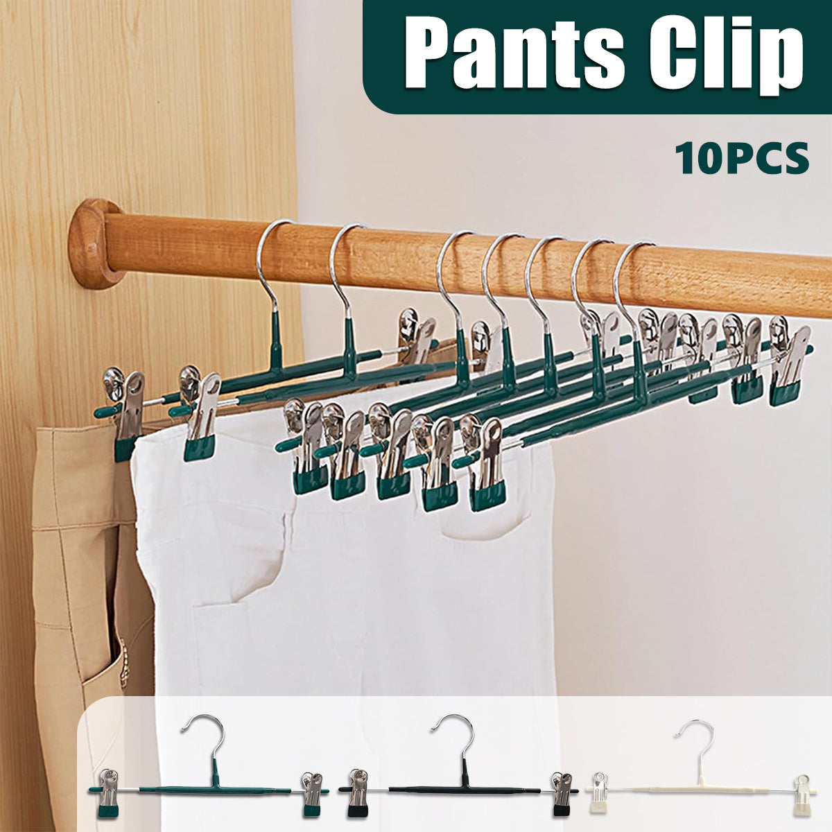 10pcs Home Wardrobe Pant Rack Hanging Trouser Organizer Clothes Hanger - Black