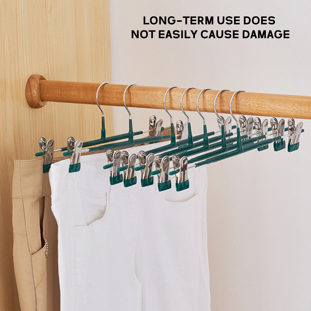 10pcs Home Wardrobe Pant Rack Hanging Trouser Organizer Clothes Hanger - Green 4