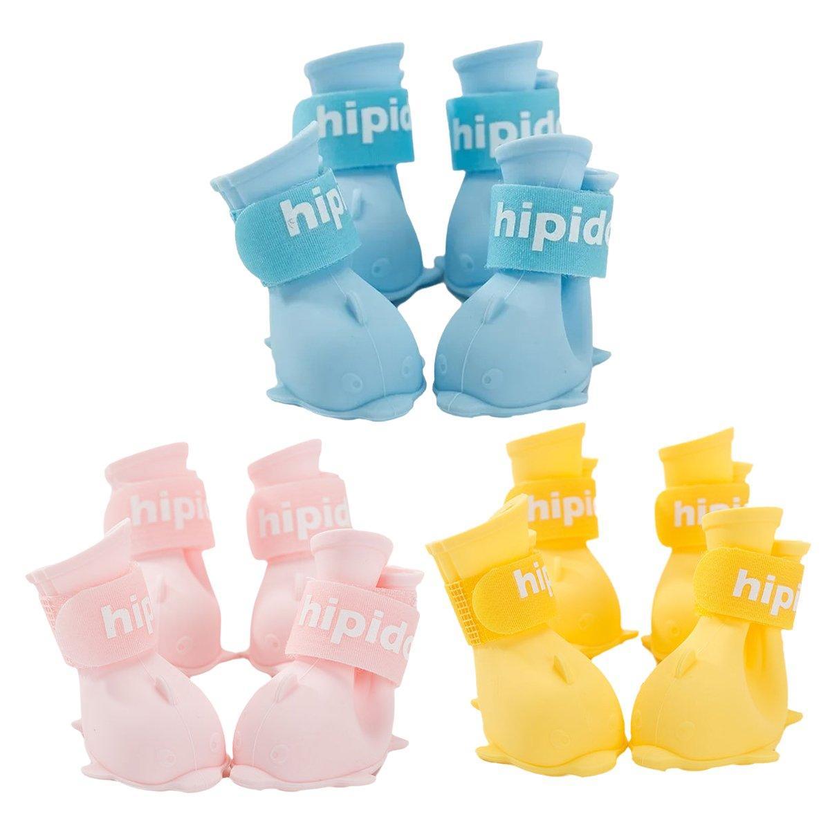 4pcs Cartoon Pet Rain Boots Waterproof Non-Slip Wear-Resistant Shoes for Dogs - Blue - M