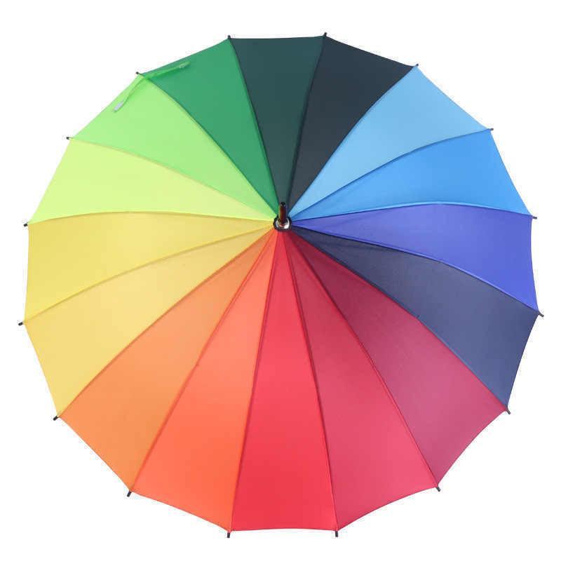 16 Ribs Large Rainbow Umbrella Fashion Straight  Long Handle Anti Uv Sun Rain Au 3
