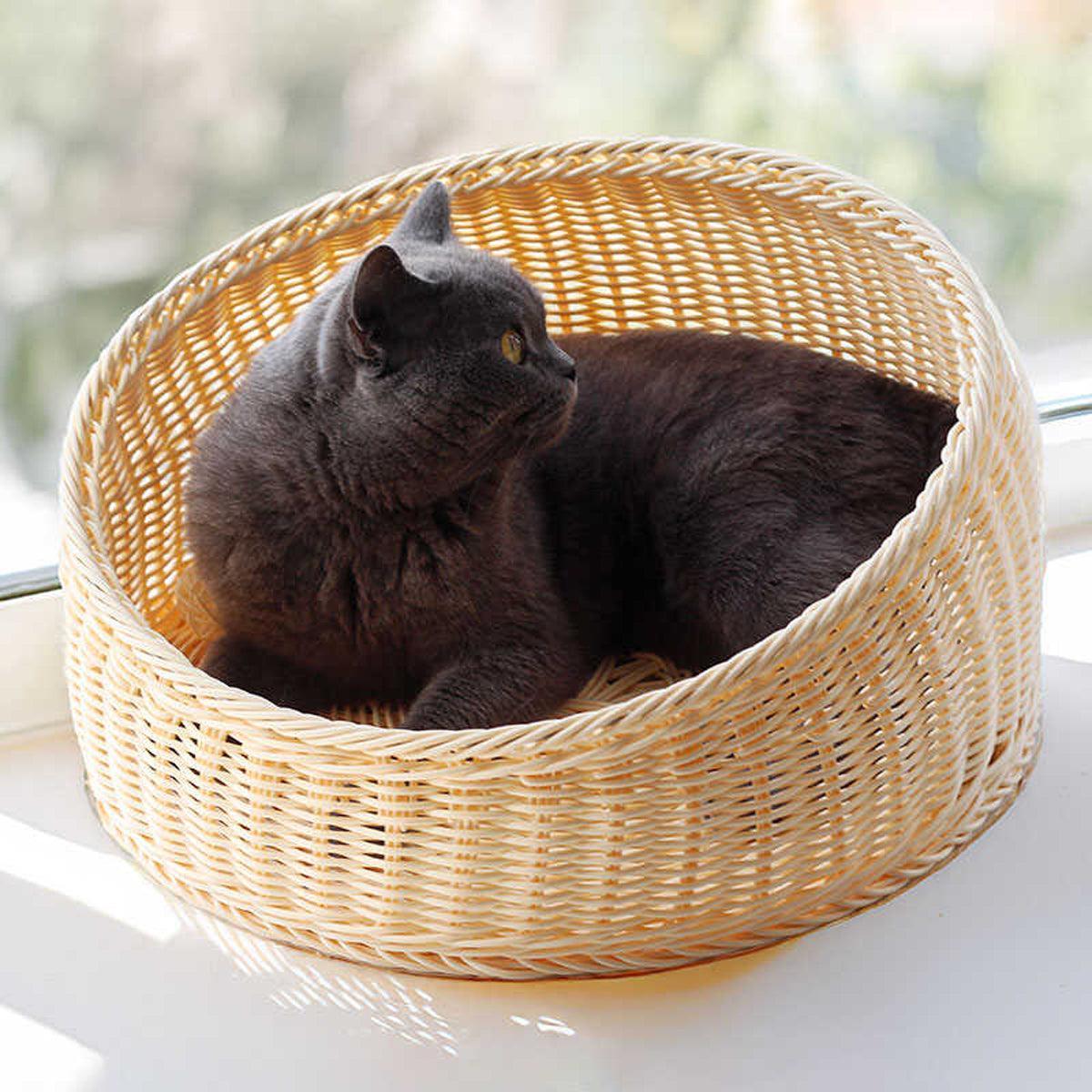 Rattan Cat Nest Four Seasons Open Cat House Summer Bed for Cats Pet Supplies - Coffee 4