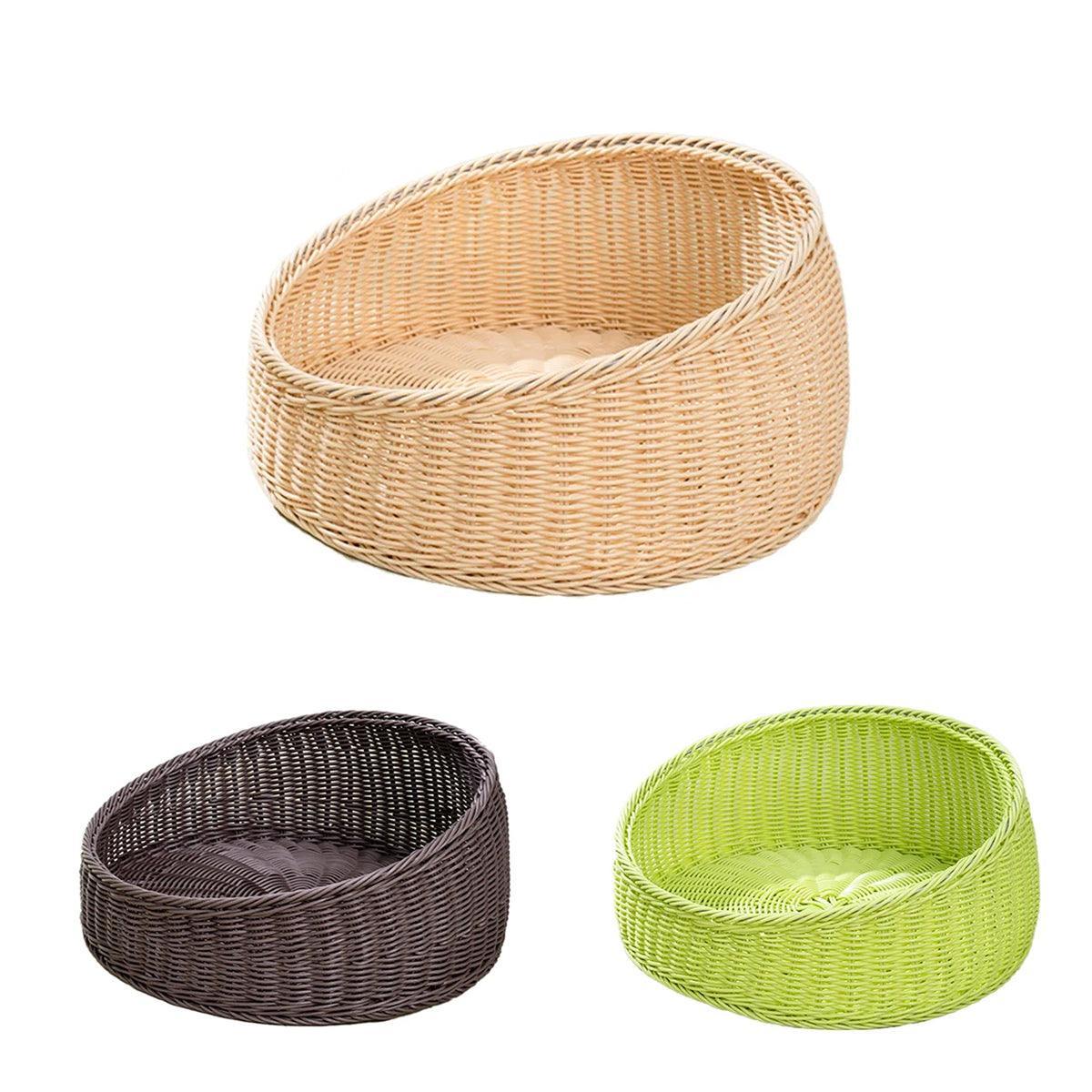 Rattan Cat Nest Four Seasons Open Cat House Summer Bed for Cats Pet Supplies - Green