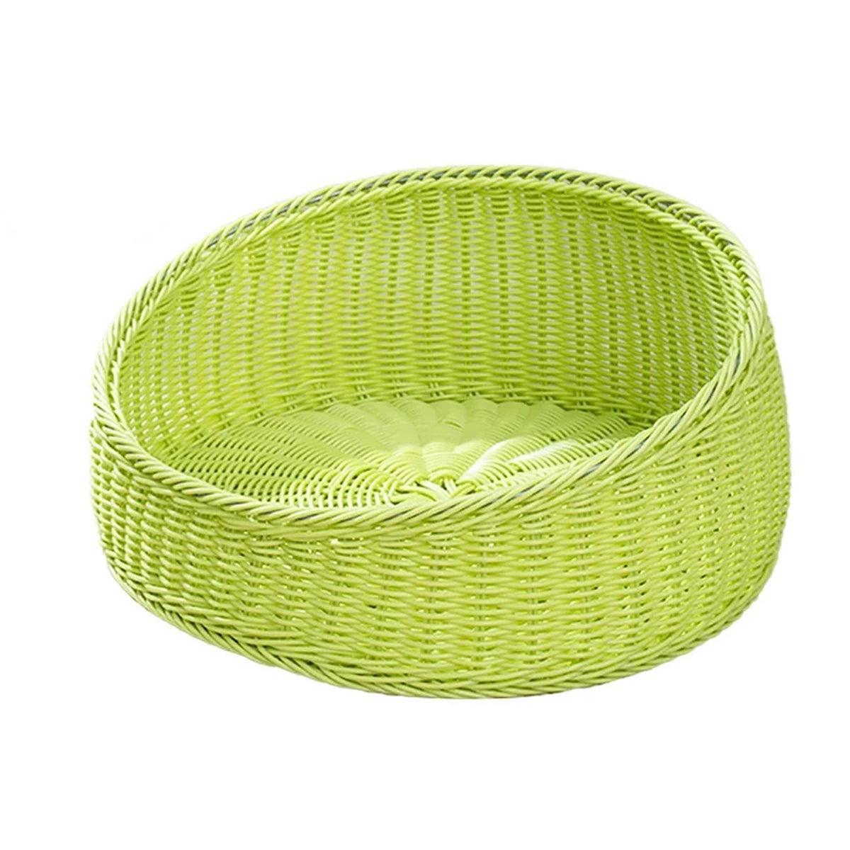 Rattan Cat Nest Four Seasons Open Cat House Summer Bed for Cats Pet Supplies - Green 8