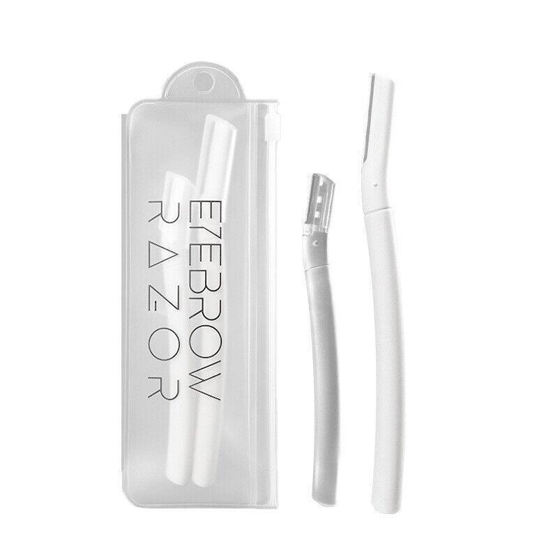 3Pcs Eyebrow Razor Set Facial Trimmer Shaver Blade Hair Remover Beauty Tool - Short+Long Eyebrow Razor+Scissor-White 3