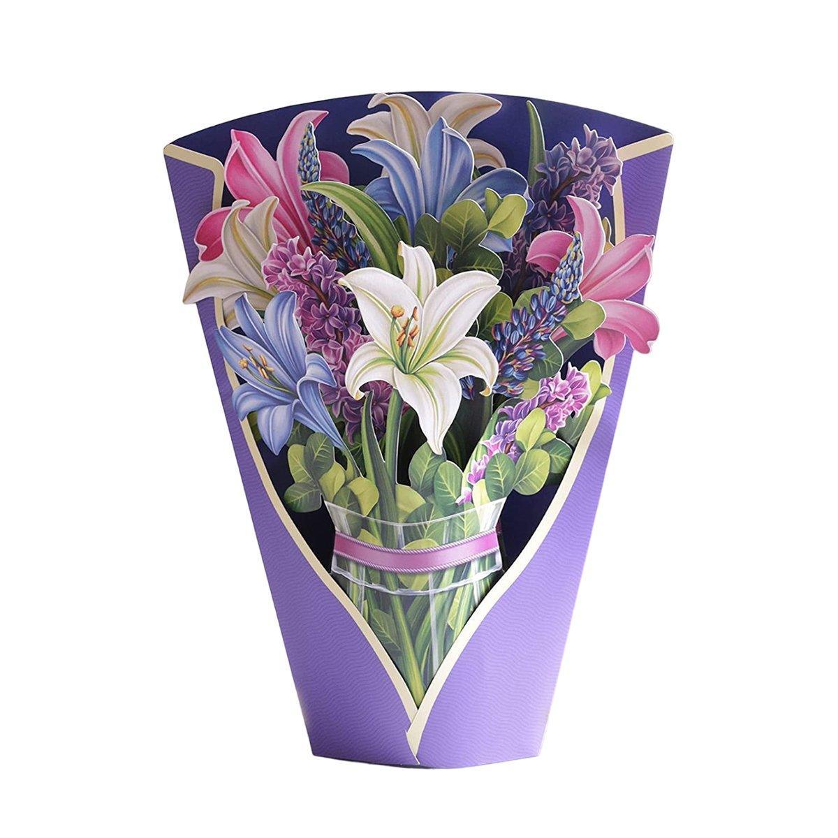 New Style 3D Pop Up Cards Paper Flower Bouquet Greeting Card for All Occasions - Red Rose 12