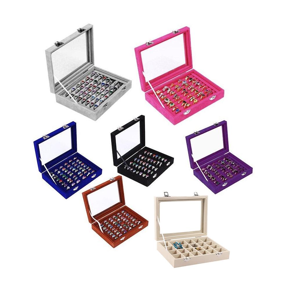 Velvet Ring Earring Jewelry Display Organizer Box Tray Holder Storage Case - Beige