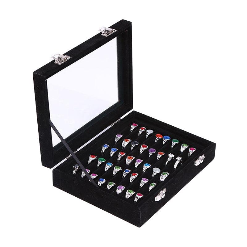 Velvet Ring Earring Jewelry Display Organizer Box Tray Holder Storage Case - Beige 6
