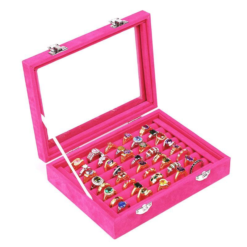 Velvet Ring Earring Jewelry Display Organizer Box Tray Holder Storage Case - Beige 7