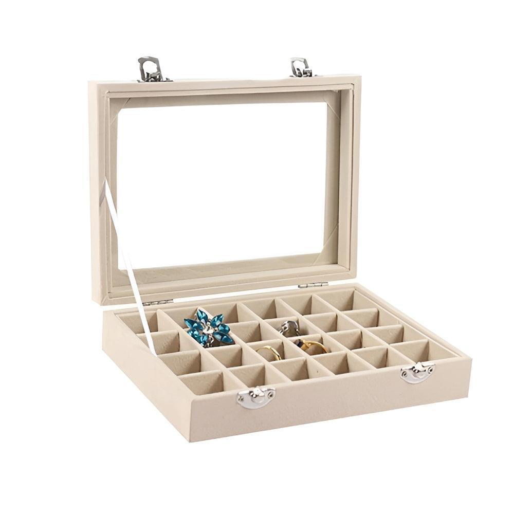 Velvet Ring Earring Jewelry Display Organizer Box Tray Holder Storage Case - Beige 11