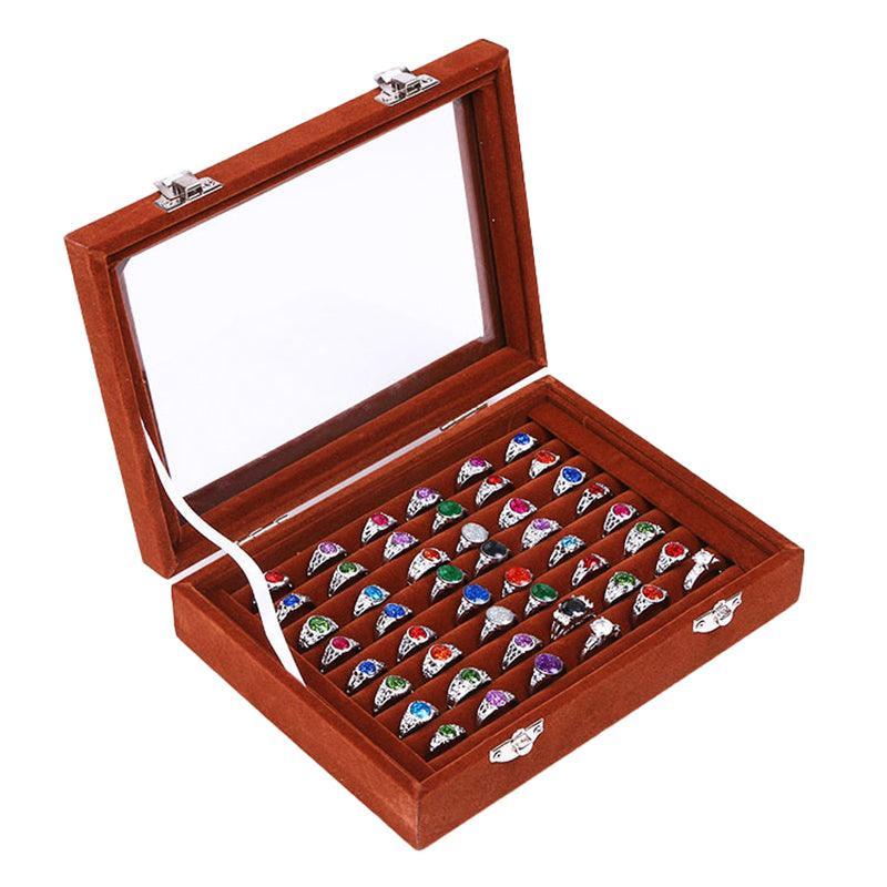 Velvet Ring Earring Jewelry Display Organizer Box Tray Holder Storage Case - Beige 12