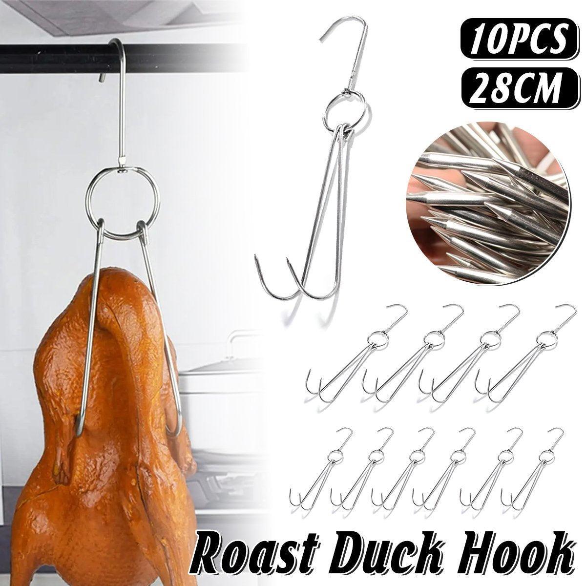 10PCS Stainless Steel Roast Duck Hooks Duty Double Hooks for Chicken Meat Goose