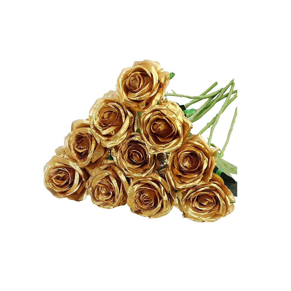 10pcs Artificial Silk Simulation Rose Flowers - Wedding Party Home Decorations - Silver 15
