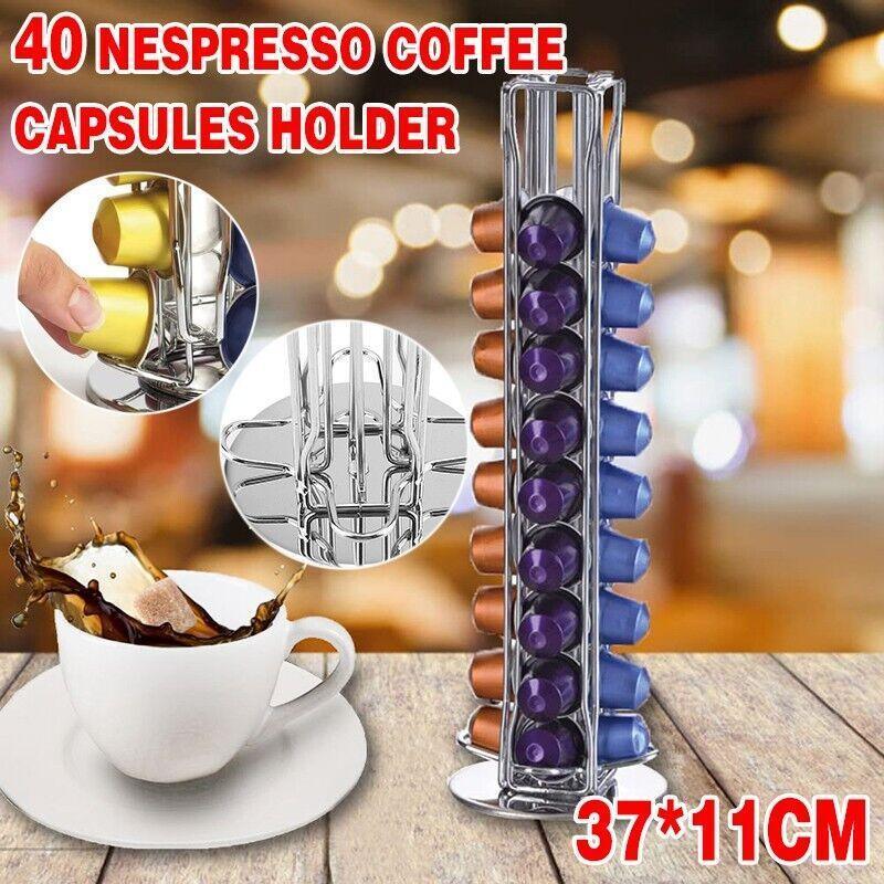 40 Capsules Rotating Coffee Pod Holder Rack for Nespresso Chrome Countertop Stand