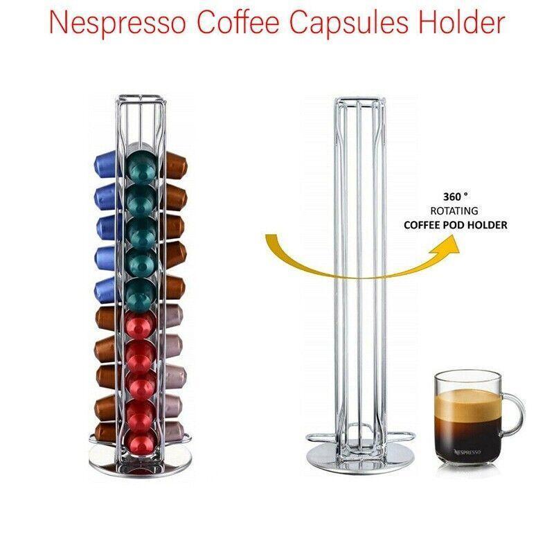 40 Capsules Rotating Coffee Pod Holder Rack for Nespresso Chrome Countertop Stand 4