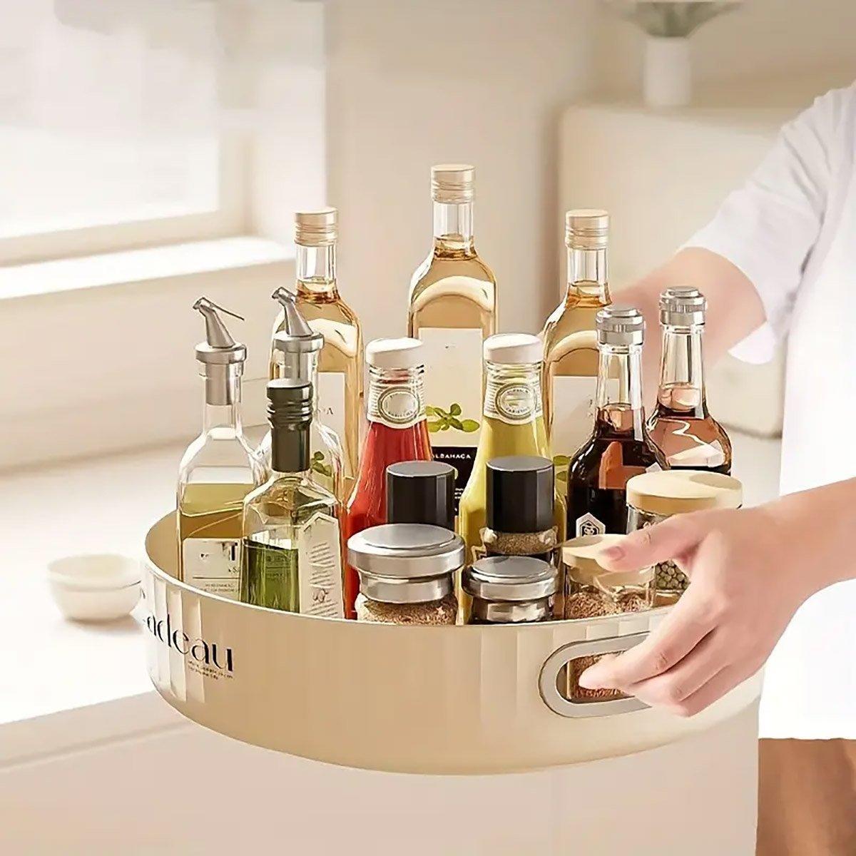 Kitchen Rotating Spice Rack Storage Organizer Multifunctional Round Tray Holder 4