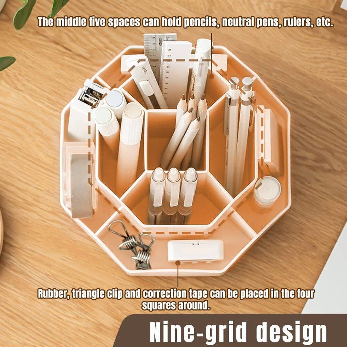 360 Degree Rotating Large Capacity Pen Holder Plastic Desktop Office Student Organizer 4