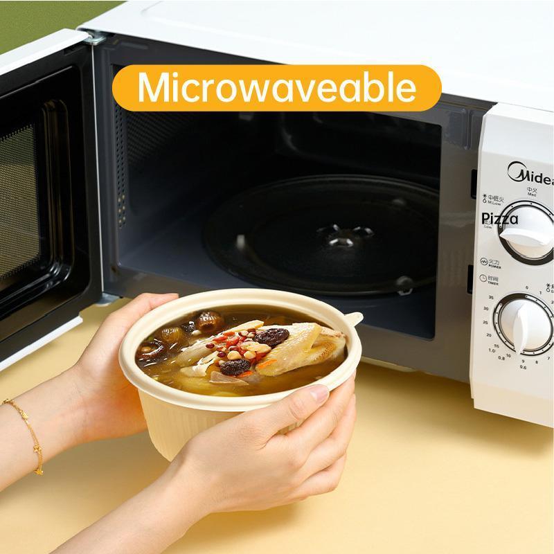 50PCS Biodegradable Corn Starch Lunch Box Round Takeout Containers Eco Friendly - 750ml 4