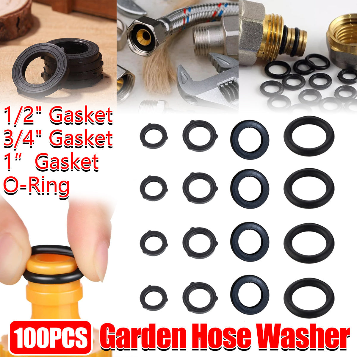 100pcs Silicone Rubber Seal Gasket Ring for Pipe Fitting Water Leak Proof - 1/2 inch Gasket