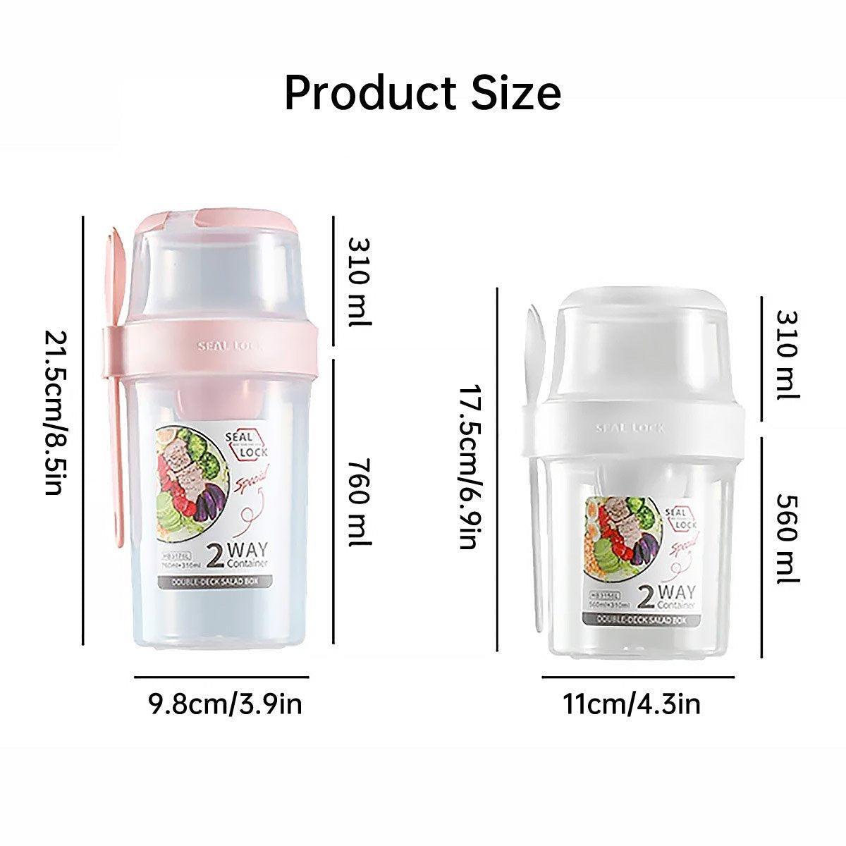 Double Plastic Salad Cup with Fork Sealed Breakfast Container for On-the-Go Meal - 560ml-Green 3