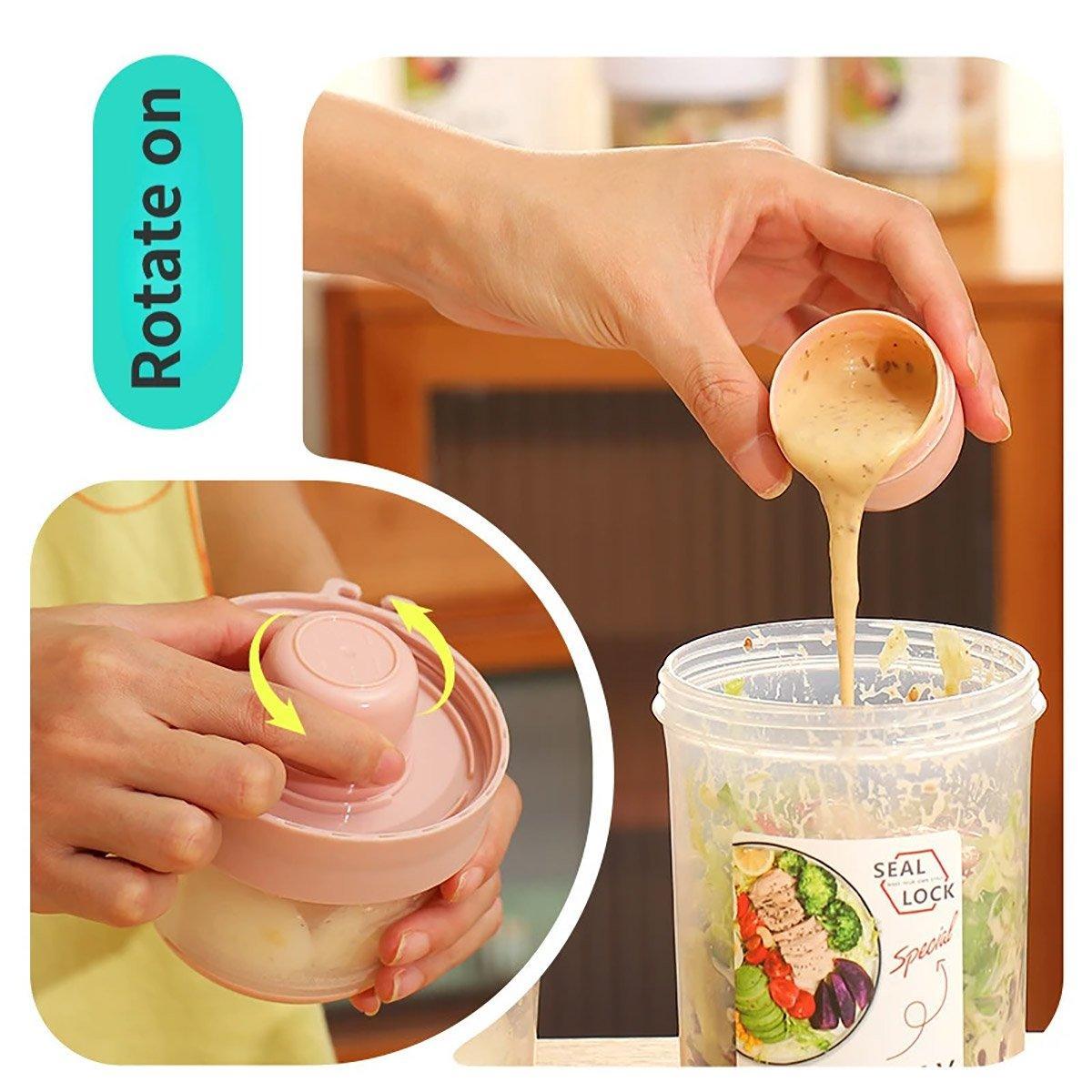 Double Plastic Salad Cup with Fork Sealed Breakfast Container for On-the-Go Meal - 560ml-White 5