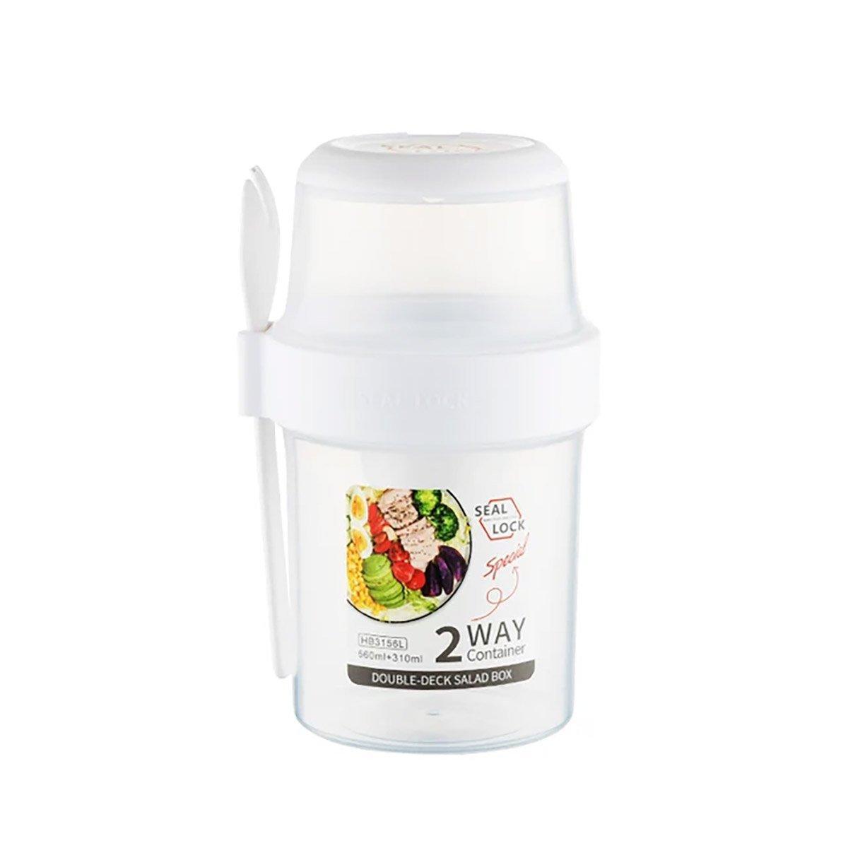 Double Plastic Salad Cup with Fork Sealed Breakfast Container for On-the-Go Meal - 560ml-White 11