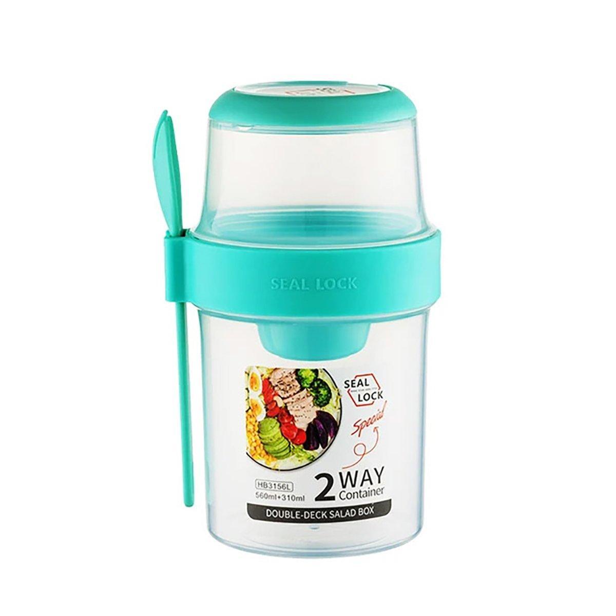 Double Plastic Salad Cup with Fork Sealed Breakfast Container for On-the-Go Meal - 760ml-Green 9