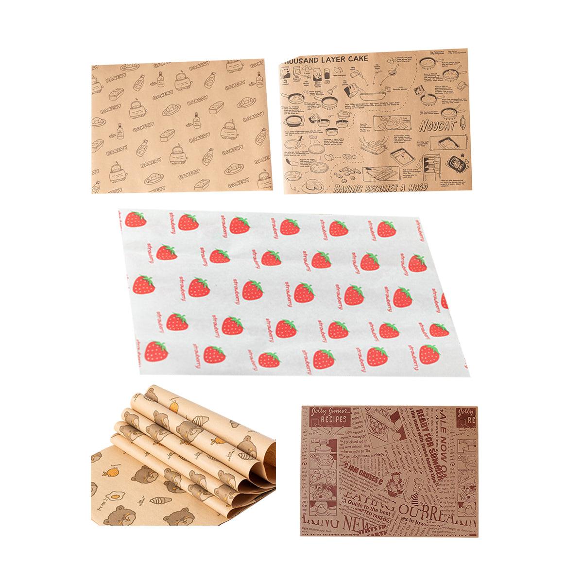 100pcs Sandwich Wrappers Oil Blotting Coated Paper Air Fryer Baking Parchment - Pink Strawberry