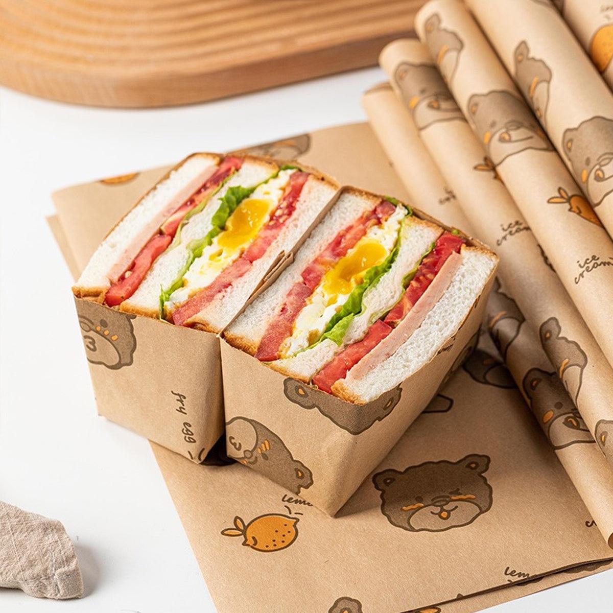 100pcs Sandwich Wrappers Oil Blotting Coated Paper Air Fryer Baking Parchment - Lemon Bear 4