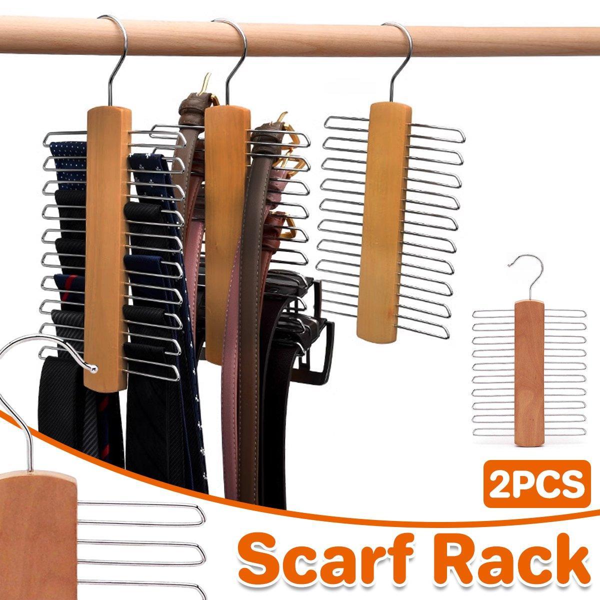 2PCS Double Hook Silk Scarf Towel Rack Organizer Tie Hanger Closet Storage