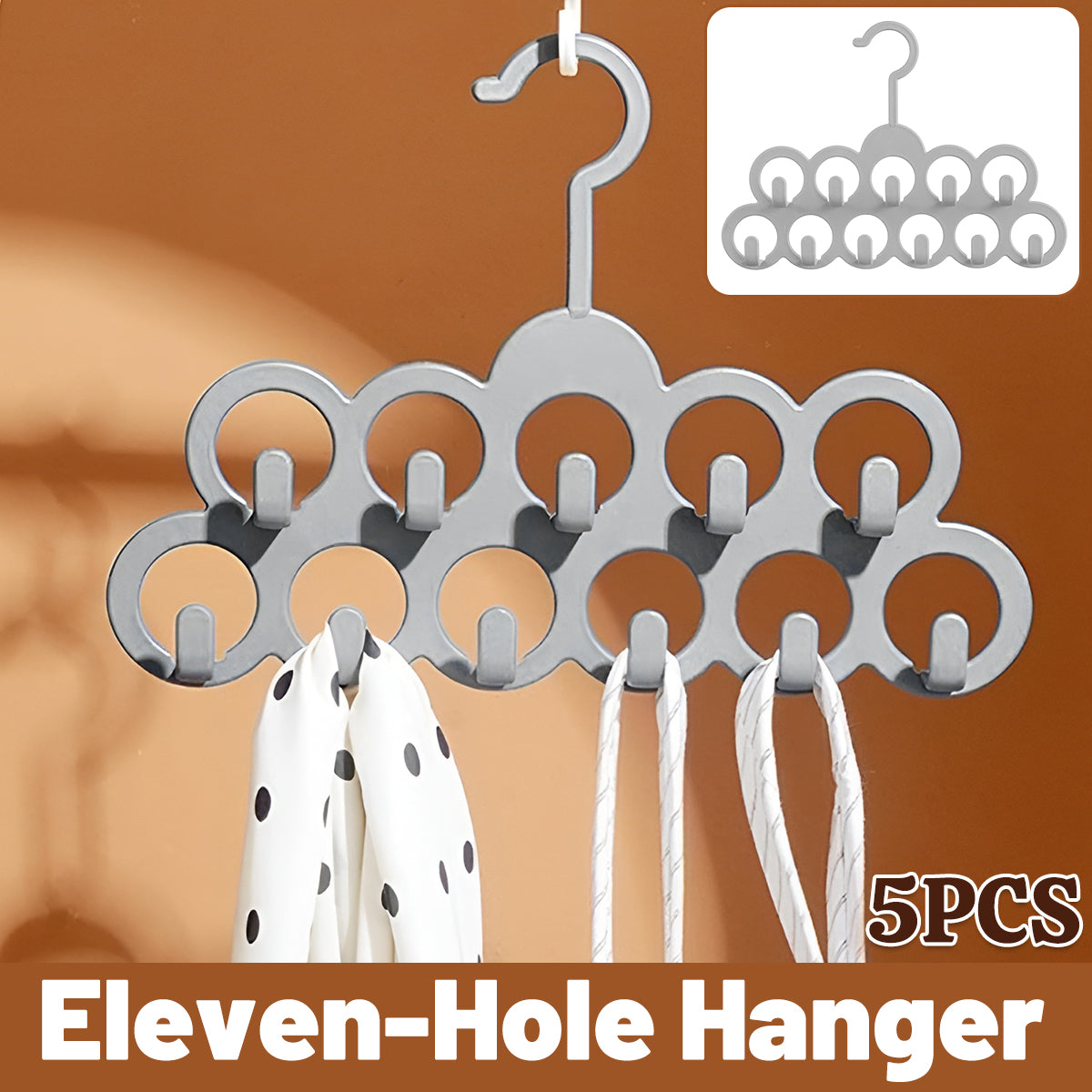 5PCS Non-slip Flocked 11-Hole Hanger for Towels Scarves Ties Drying Storage Rack
