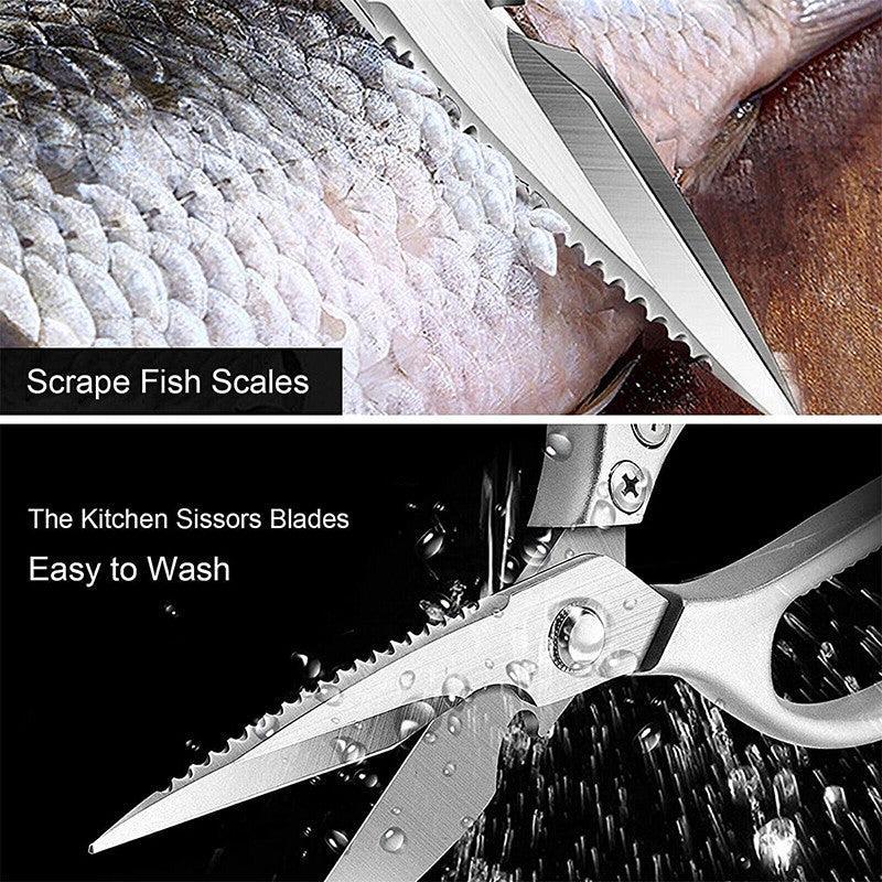 2X Japanese Heavy Duty Stainless Steel Kitchen Scissors Shears Fish Chicken Bone - 2pcs Silver 3