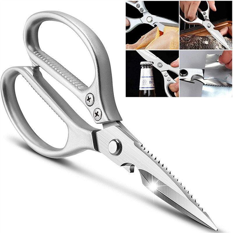 2X Japanese Heavy Duty Stainless Steel Kitchen Scissors Shears Fish Chicken Bone - 2pcs Silver 5
