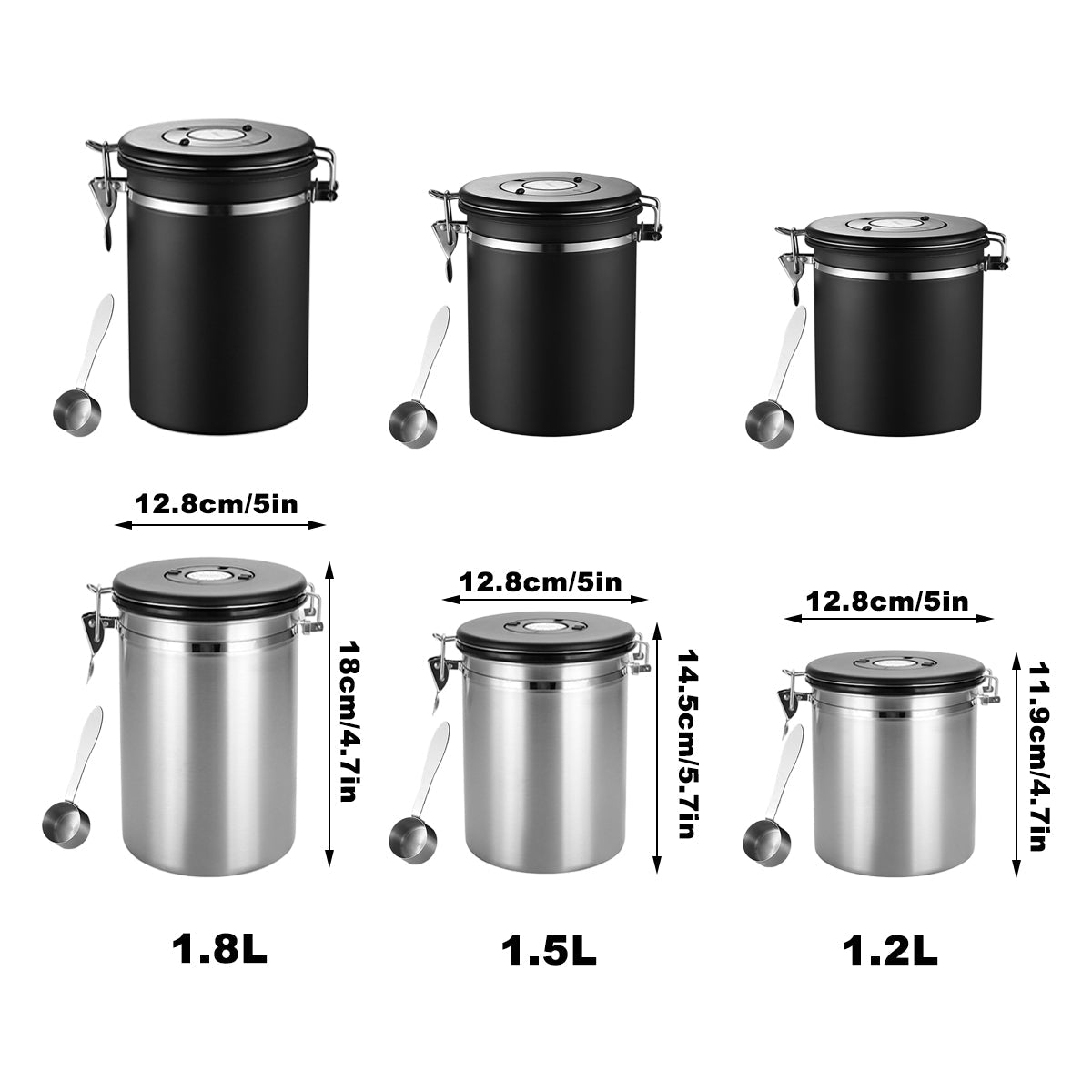 Coffee Powder Sealed Jar Airtight Storage Container for Kitchen Tea Sugar Beans - Silvery-1500ml 3