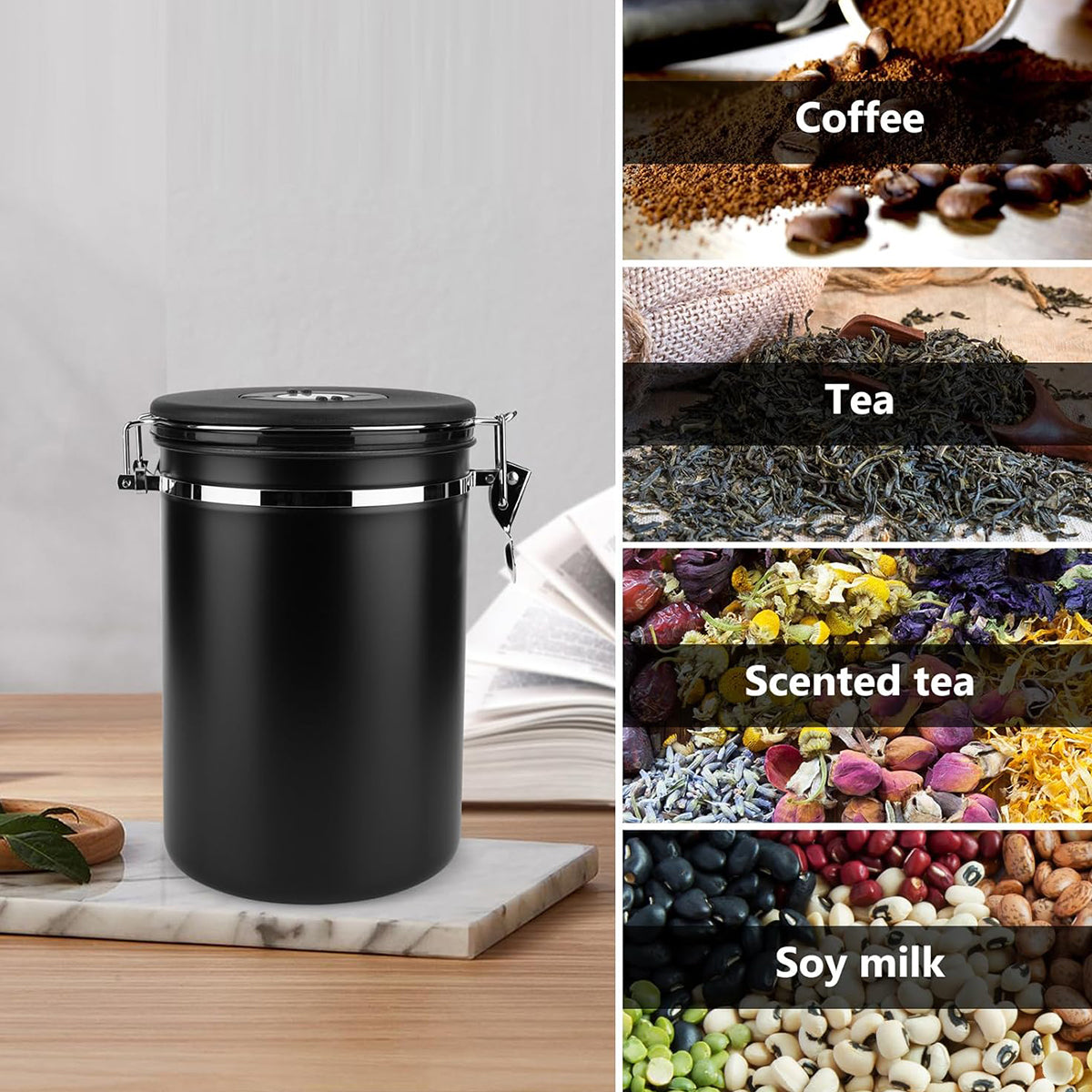 Coffee Powder Sealed Jar Airtight Storage Container for Kitchen Tea Sugar Beans - Silvery-1500ml 4