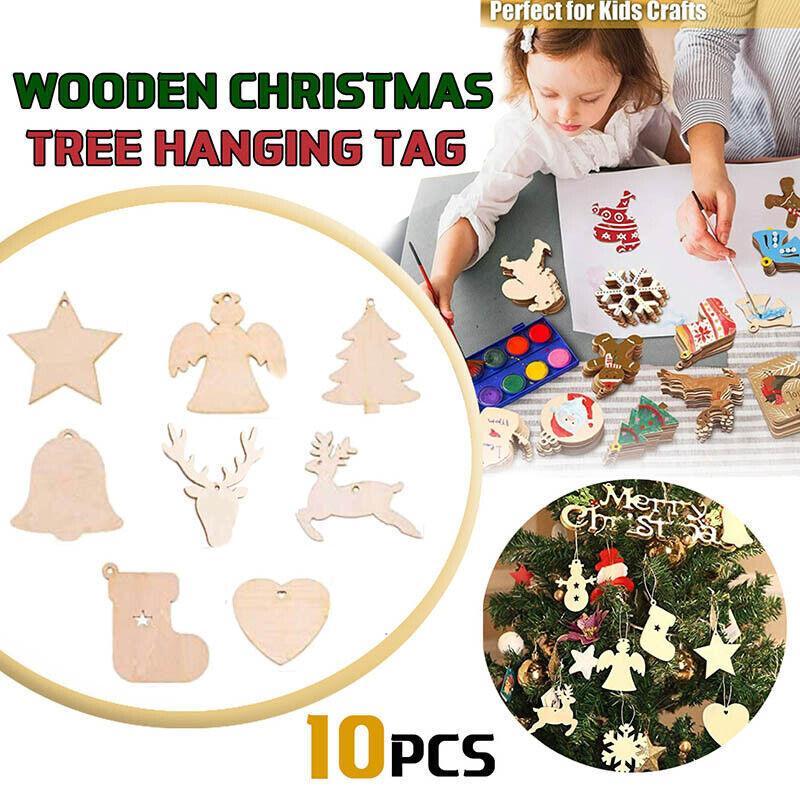 Wooden Christmas Hanging Ornament for Tree DIY Craft Decoration 10pcs - Angel