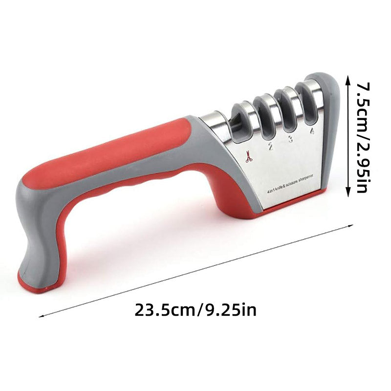 Four Stage Knife Sharpener Multifunction Kitchen Blade Sharpening Tool Quick Use - Red 3