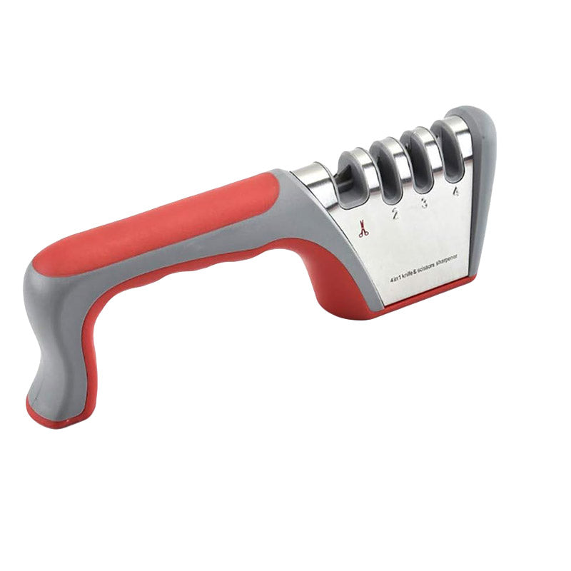 Four Stage Knife Sharpener Multifunction Kitchen Blade Sharpening Tool Quick Use - Red 7