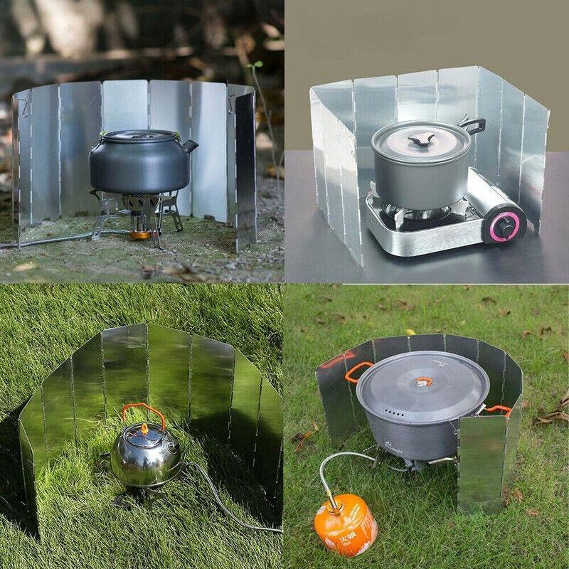 10 Plates Foldable Aluminum Camping Cooker Wind Shield for BBQ Stove 4