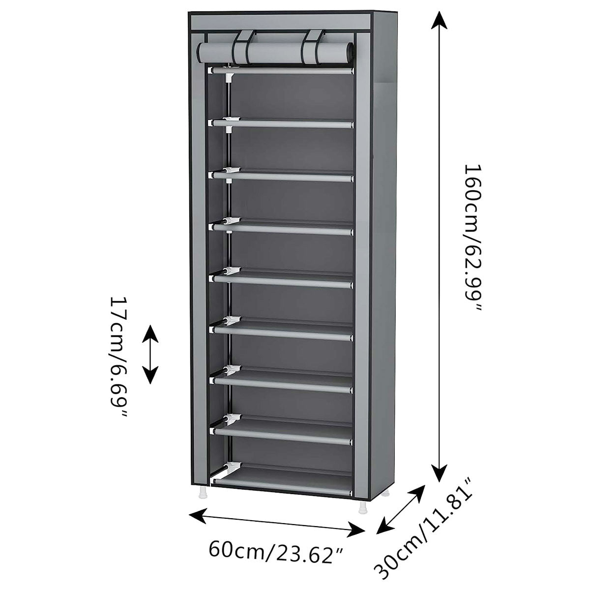 10 Tier Black Shoe Rack Dustproof Organiser Shoe Storage Cabinet for Home Use 3