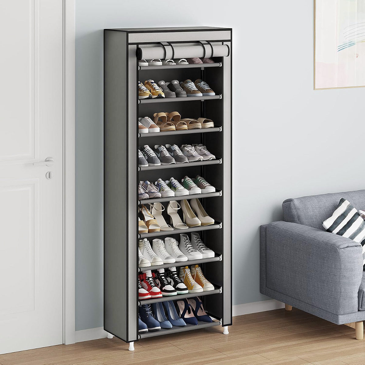 10 Tier Black Shoe Rack Dustproof Organiser Shoe Storage Cabinet for Home Use 4