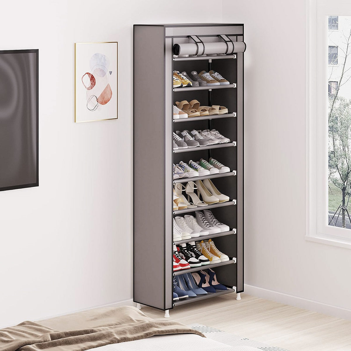 10 Tier Black Shoe Rack Dustproof Organiser Shoe Storage Cabinet for Home Use 5