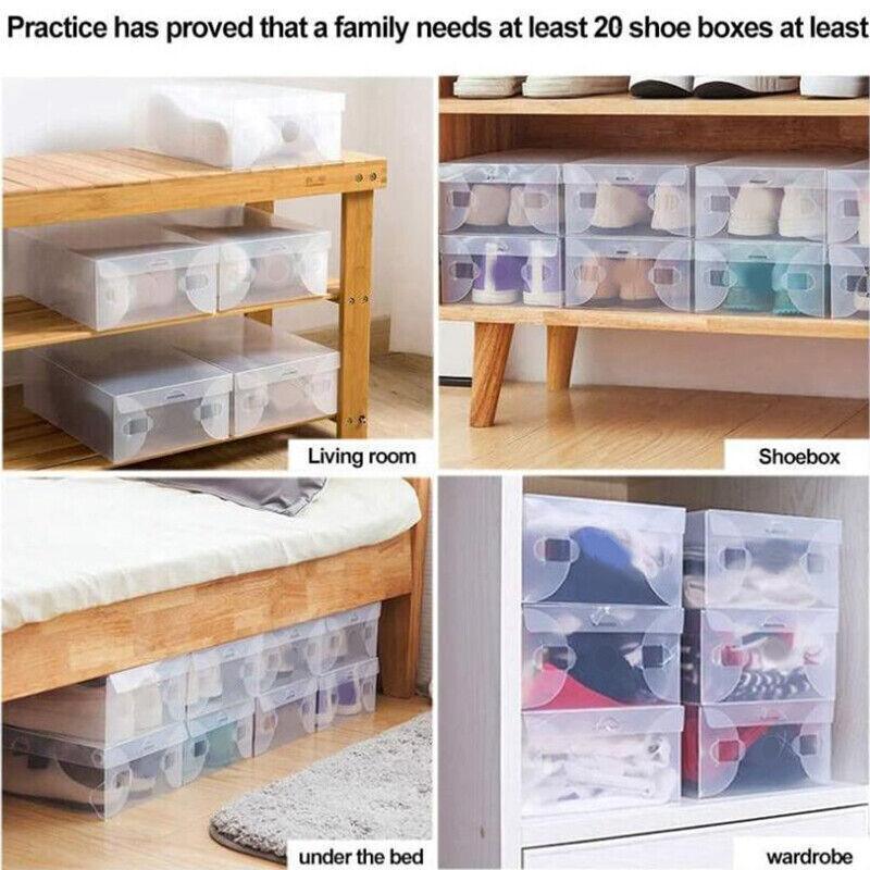 20x Clear Shoe Storage Box Foldable Stackable Plastic Shoe Boxes 5