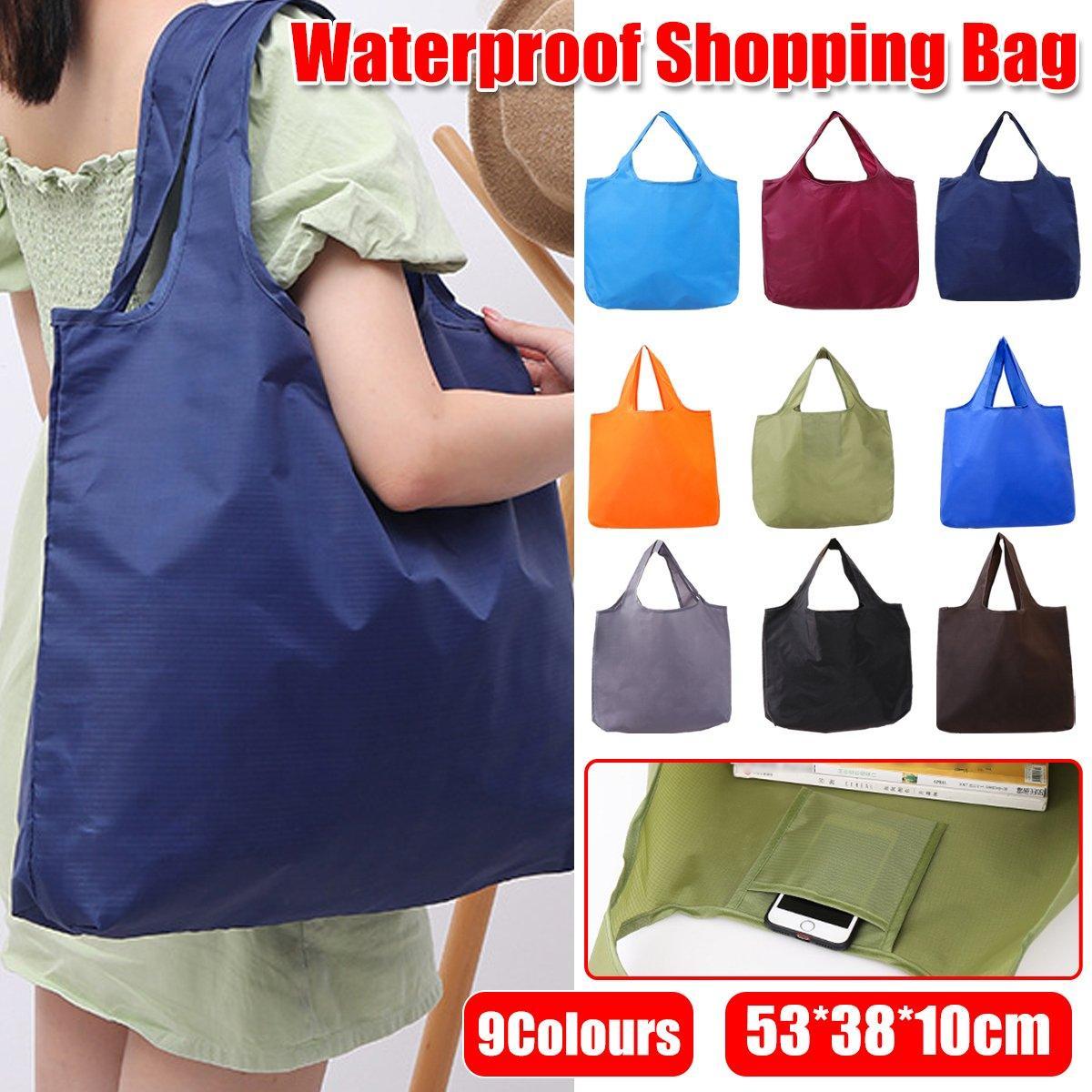 Large Multi Colour Waterproof Shopping Bag Foldable Portable Reusable Bag - Orange