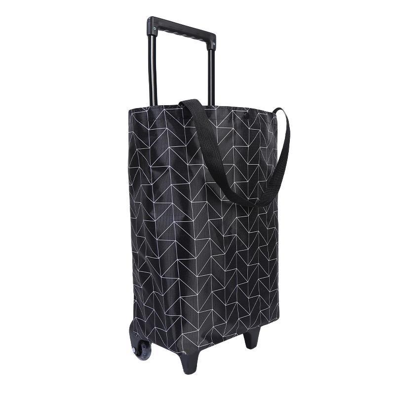 Lightweight Folding Shopping Cart Trolley with Wheels Retractable Tote Bag - Black-Small 9