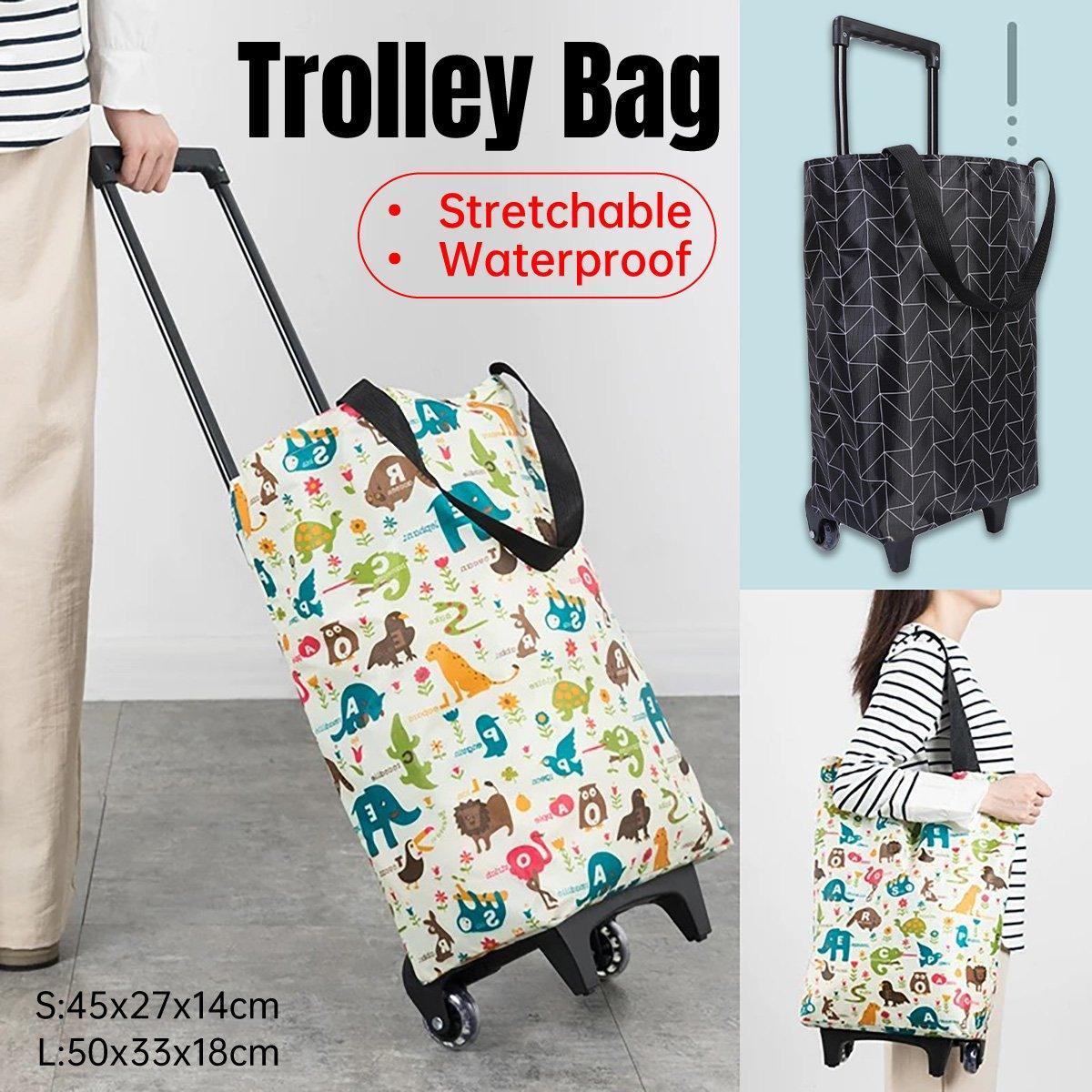 Lightweight Folding Shopping Cart Trolley with Wheels Retractable Tote Bag - White-Small