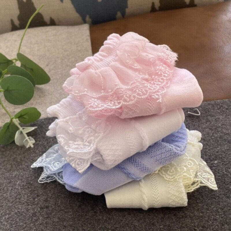 Lace Ruffle Frilly Short Socks for Girls Ankle Length M Size Fits 4-6 Years - Pink 4