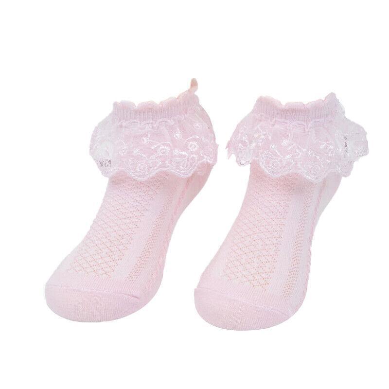 Lace Ruffle Frilly Short Socks for Girls Ankle Length M Size Fits 4-6 Years - Pink 9