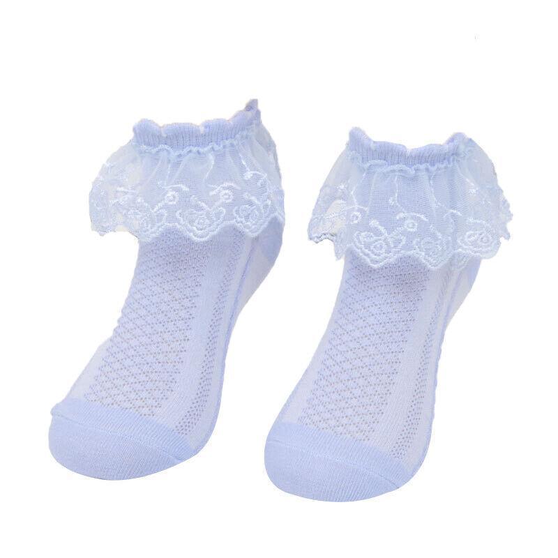 Lace Ruffle Frilly Short Socks for Girls Ankle Length M Size Fits 4-6 Years - White 7