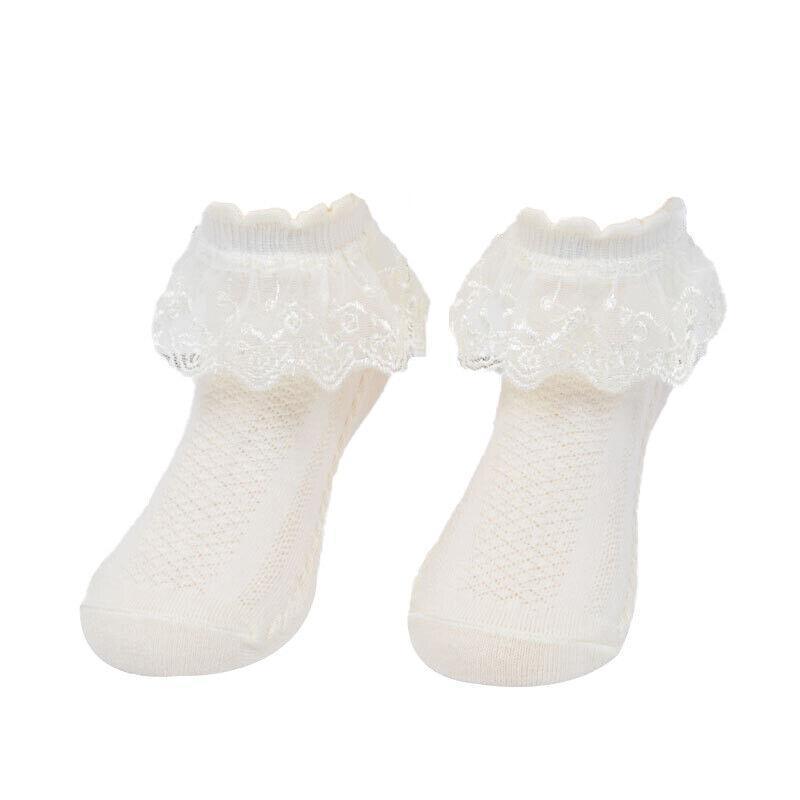 Lace Ruffle Frilly Short Socks for Girls Ankle Length M Size Fits 4-6 Years - Yellow 6